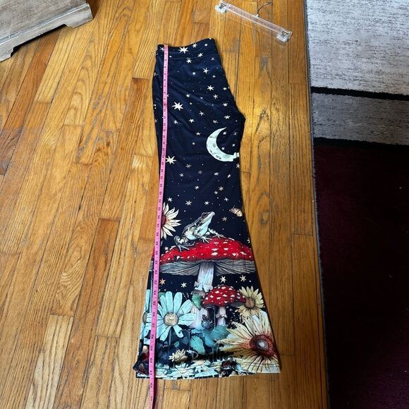 Celestial Black Flare Pants with Mushroom and Floral Art - Picture 8 of 10